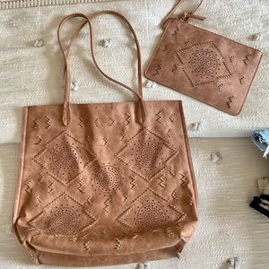 Anthropologie faux-suede tote + clutch